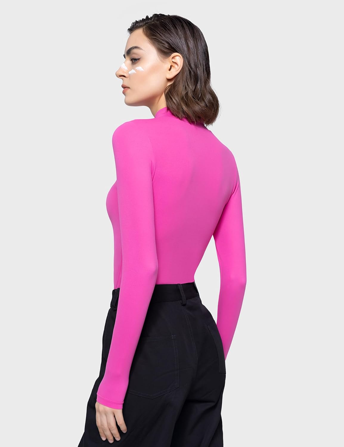 PUMIEY Women's Long Sleeve T Shirts Mock Turtleneck Slim Fit Tops Sexy Basic Tee Smoke Cloud Pro Collection - Image 4