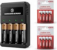 Carregador de Pilhas Recarregáveis Aa/aaa Bivolt - Kit Carregador + 8 Pilhas AAA Palito