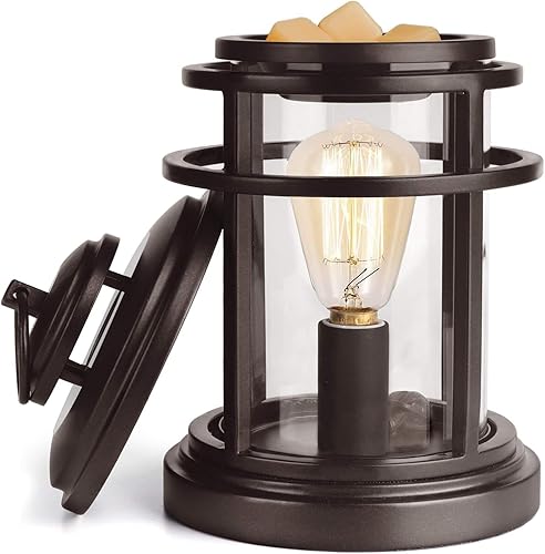 SALKING - Calentador eléctrico de cera – Calentador de cera de metal con cera perfumada de lavanda, quemador de cera de vela y 2 bombillas Edison,