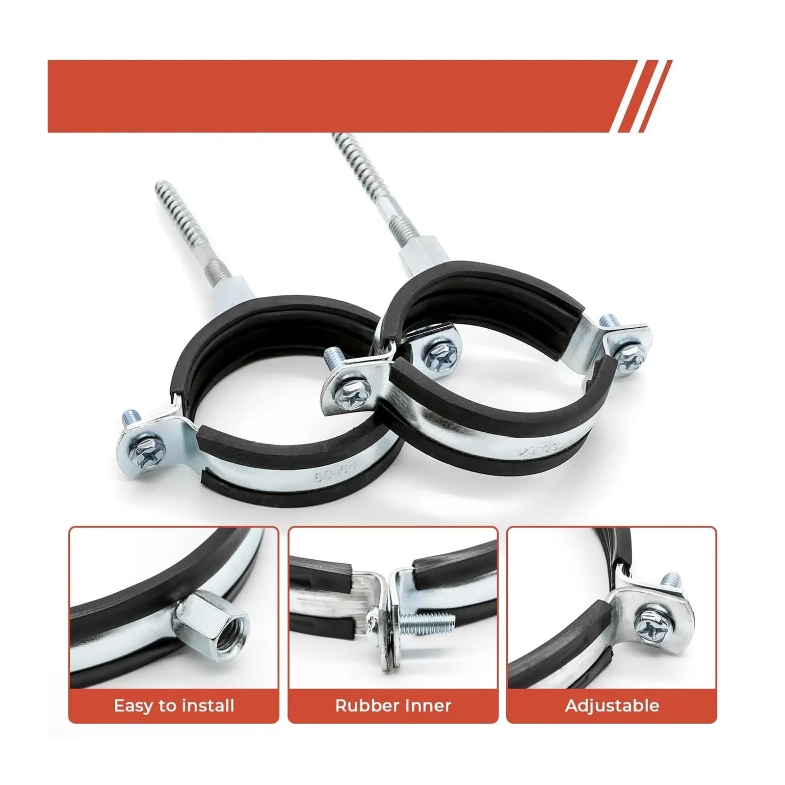 Abrazadera de soporte de tubo ajustable con cojín de goma, Clip de suspensión de soporte de tubo de anillo dividido for montaje en techo de pared de 15-166mm, 4 Uds.(4pcs 87-92mm)