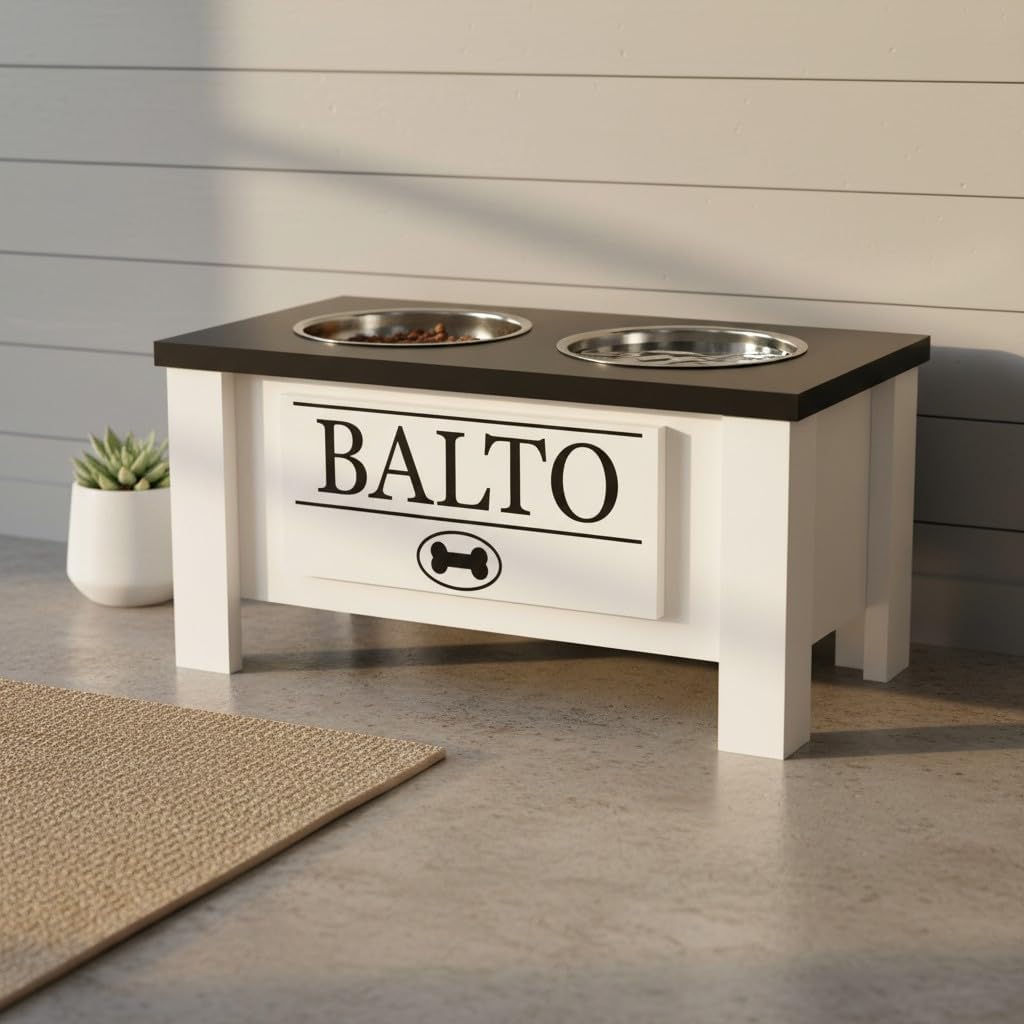 GTW Elevated Dog Bowl Stand for Medium Dogs - Customized Feeding Station with Storage & Stainless Steel Food Bowls (Medium, Black)