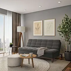 Sofá-Cama 3 Lugares Casal Premium Winner Base e Pés de Madeira Suede Cinza