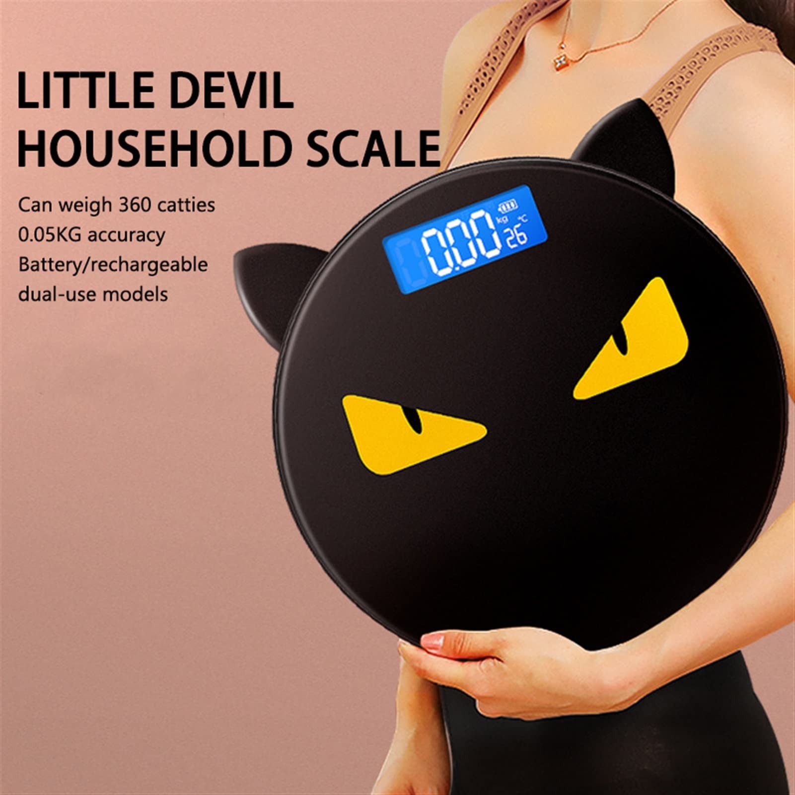 JINGYAN Básculas digitales Cute Cat Ear Weight Scale Home High-precision Electronic Personality Human Body Round Creative Black Weighing