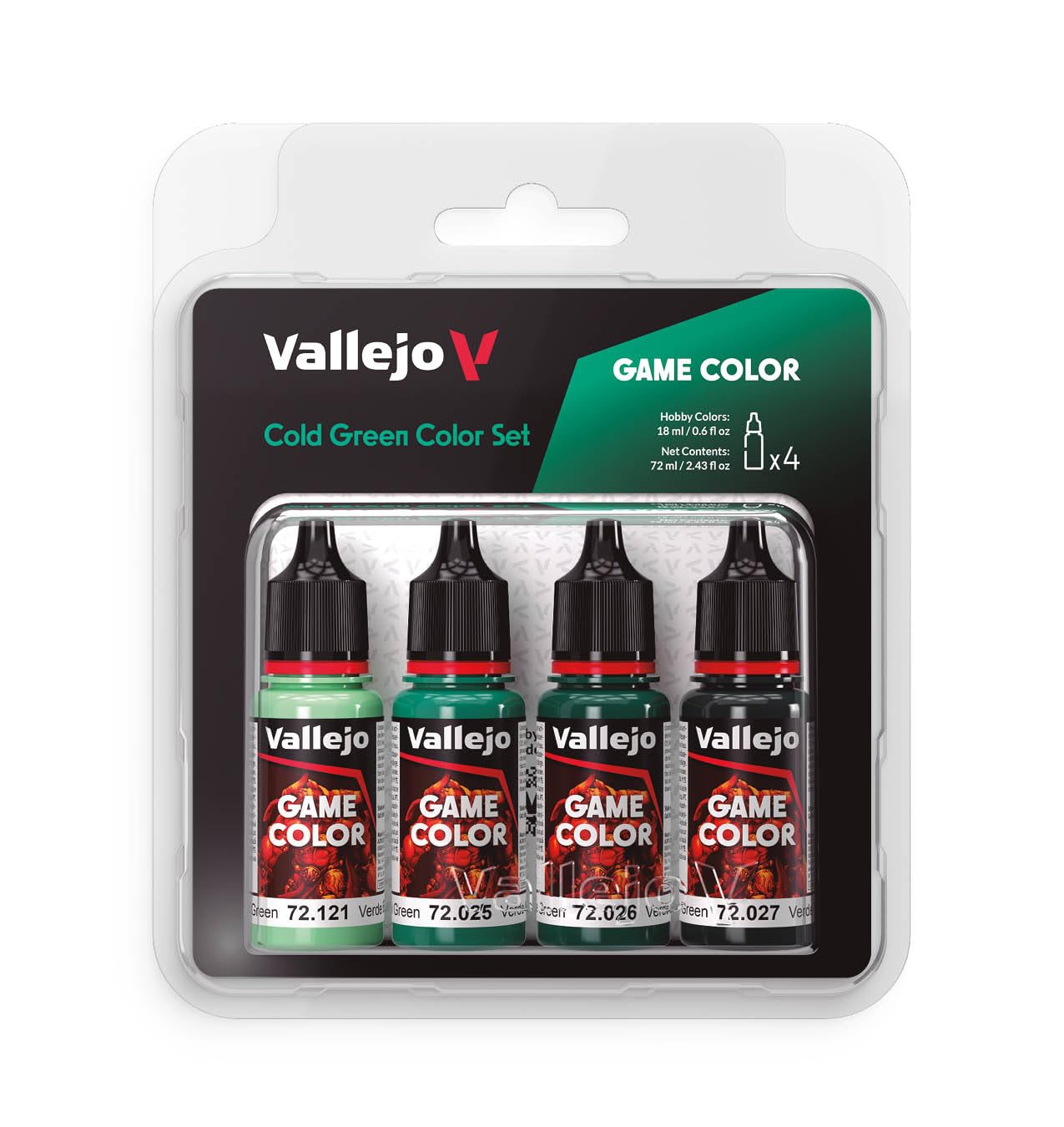VALLEJO GAME COLOR - COLD GREEN PAINT SET (4 x 18ML BOTTLES) - 72.383