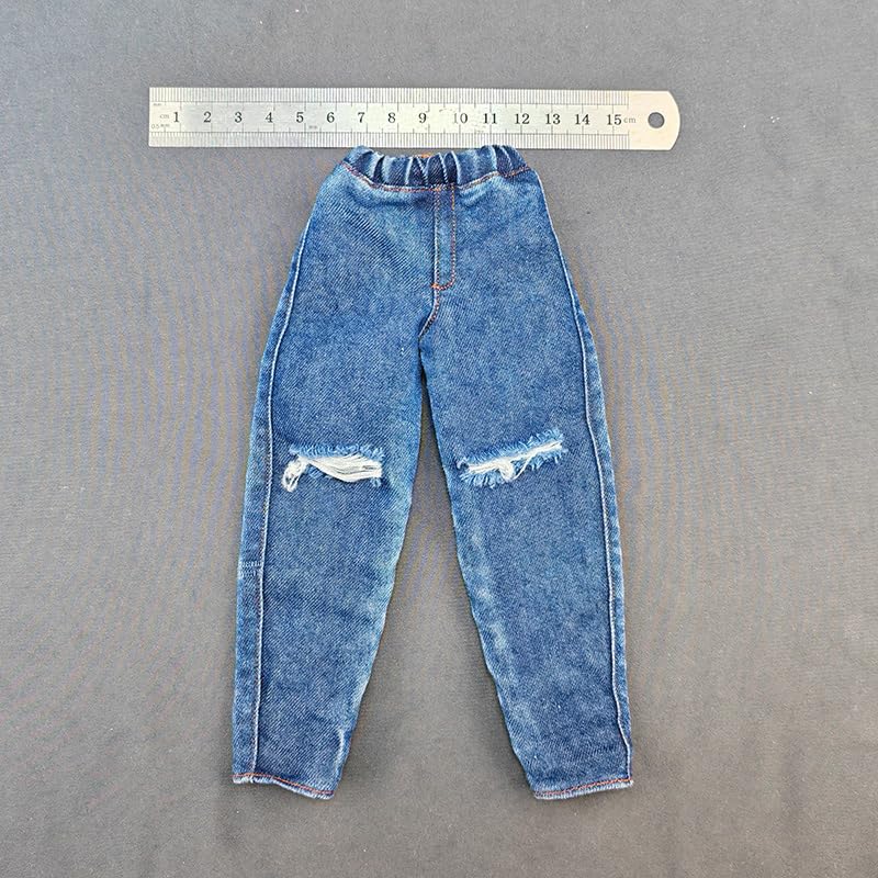 1/6 Ratio of Men's Clothing，Jeans (Blue Perforated Design)4