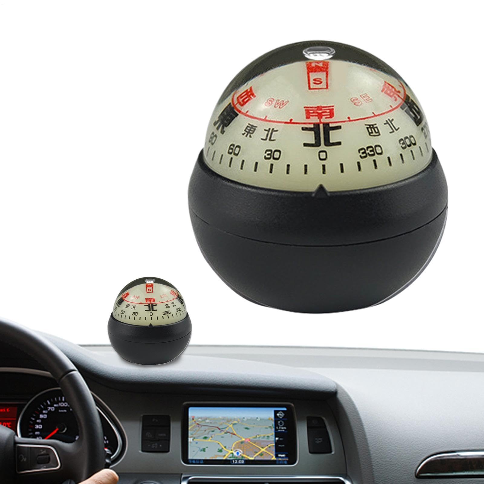 Boule Boussole pour Tableau De Bord Orientation Double Cadran Lumineux | Boussole Boule Tableau De Bord Pour Voiture Bateau Camping-Car Navigation Extérieure Randonnée Guidage Orientation et Direc