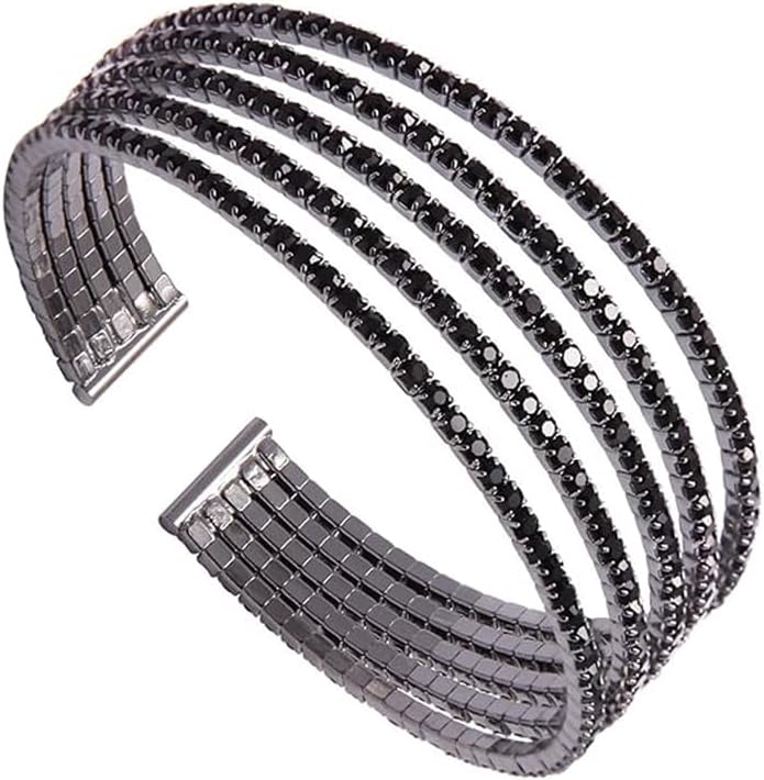Black Bracelets for Woman, Multilayer Rhinestone Cuff featuring Sparkly Crystal Wrap, Aesthetic Gothic Jewelry for Prom Pageant Party or Wedding Accessory Present Ornament Ladies