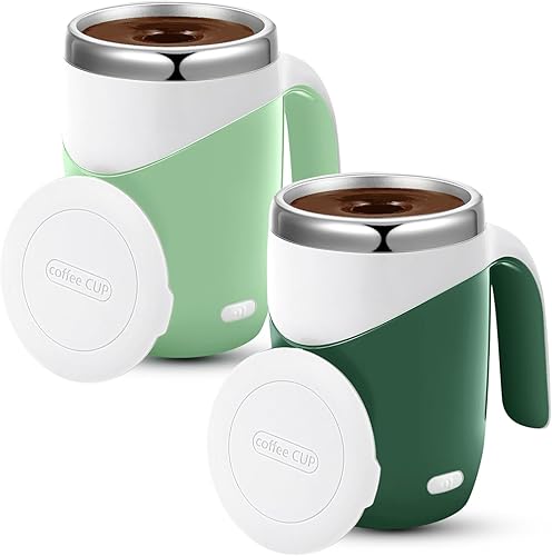 Patelai 2 tazas de café autoagitables a granel, taza autoagitable recargable de 13.5 onzas, taza de mezcla automática de viaje para empleados,