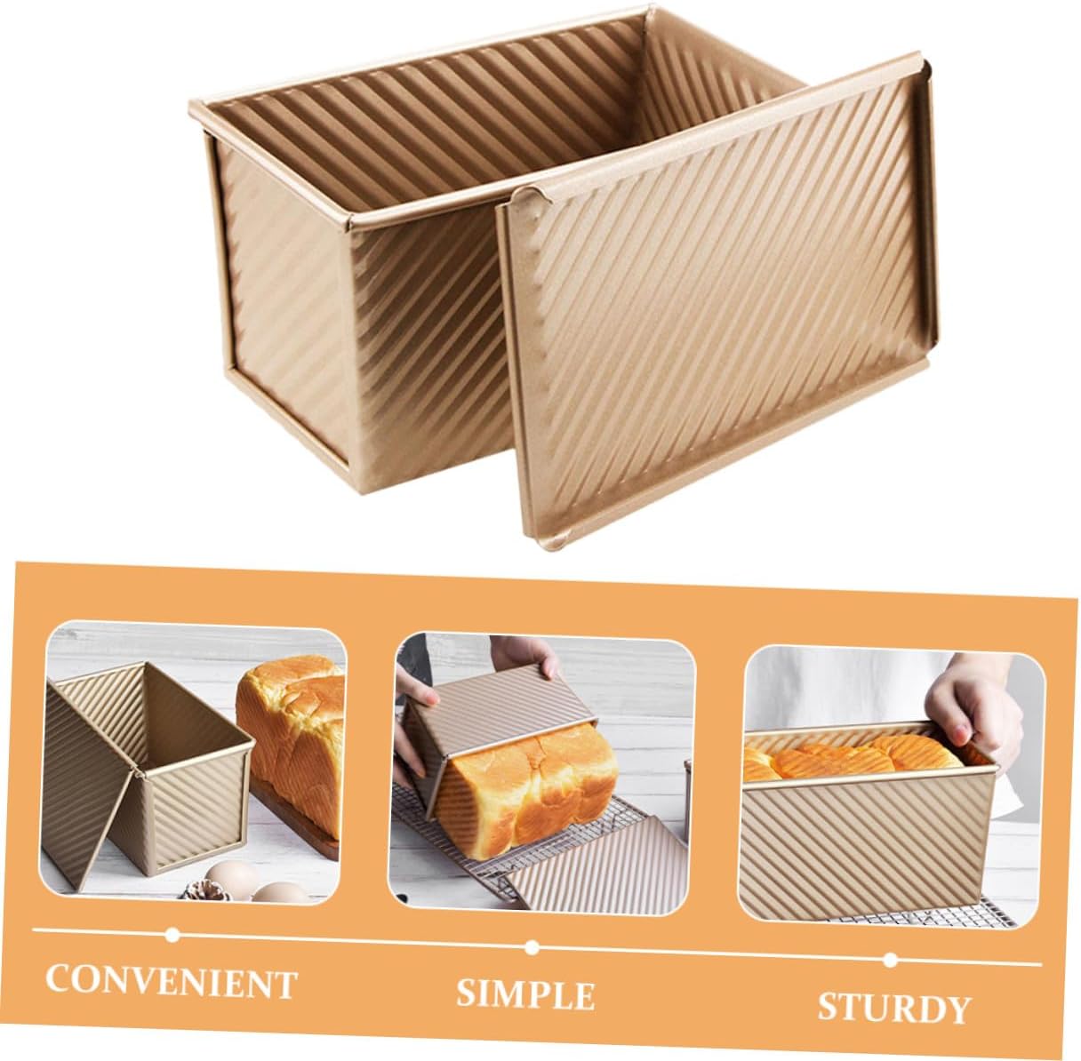 2pcs Nonstick Carbon Steel Loaf Pan with Sliding Lid, Bread Baking Mold for Oven, Household Bread Making Supplies