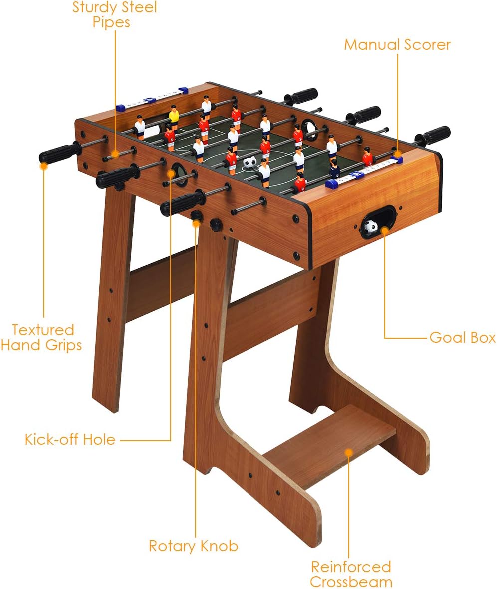 Giantex Folding Foosball Table, 27in Football Table w/ 2 Mini Footballs, Score Keepers, ASTM Certification, Indoor Recreational Soccer Table Game Great for Kids, Family Night, Game Room, Bars, Parties