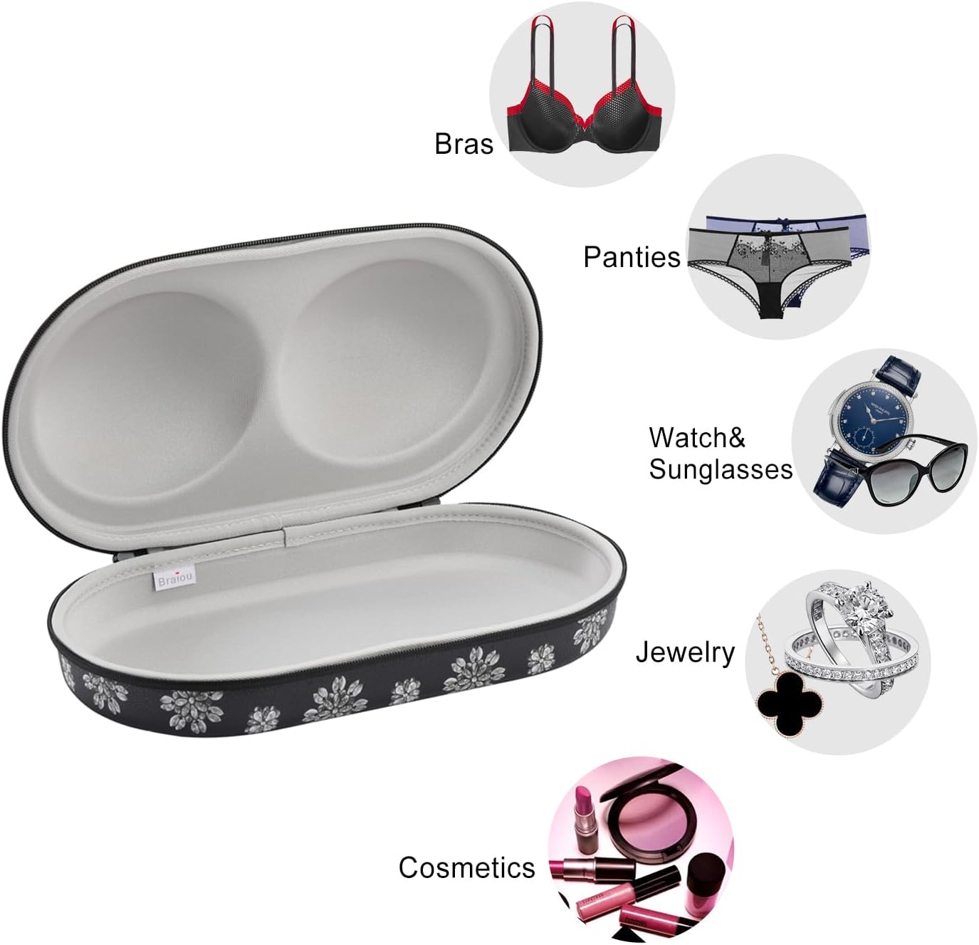 Premium Bra Case Lingerie Travel Bag Zip Underwear Organizer Bag for A-DD Cup (Grey Flower)