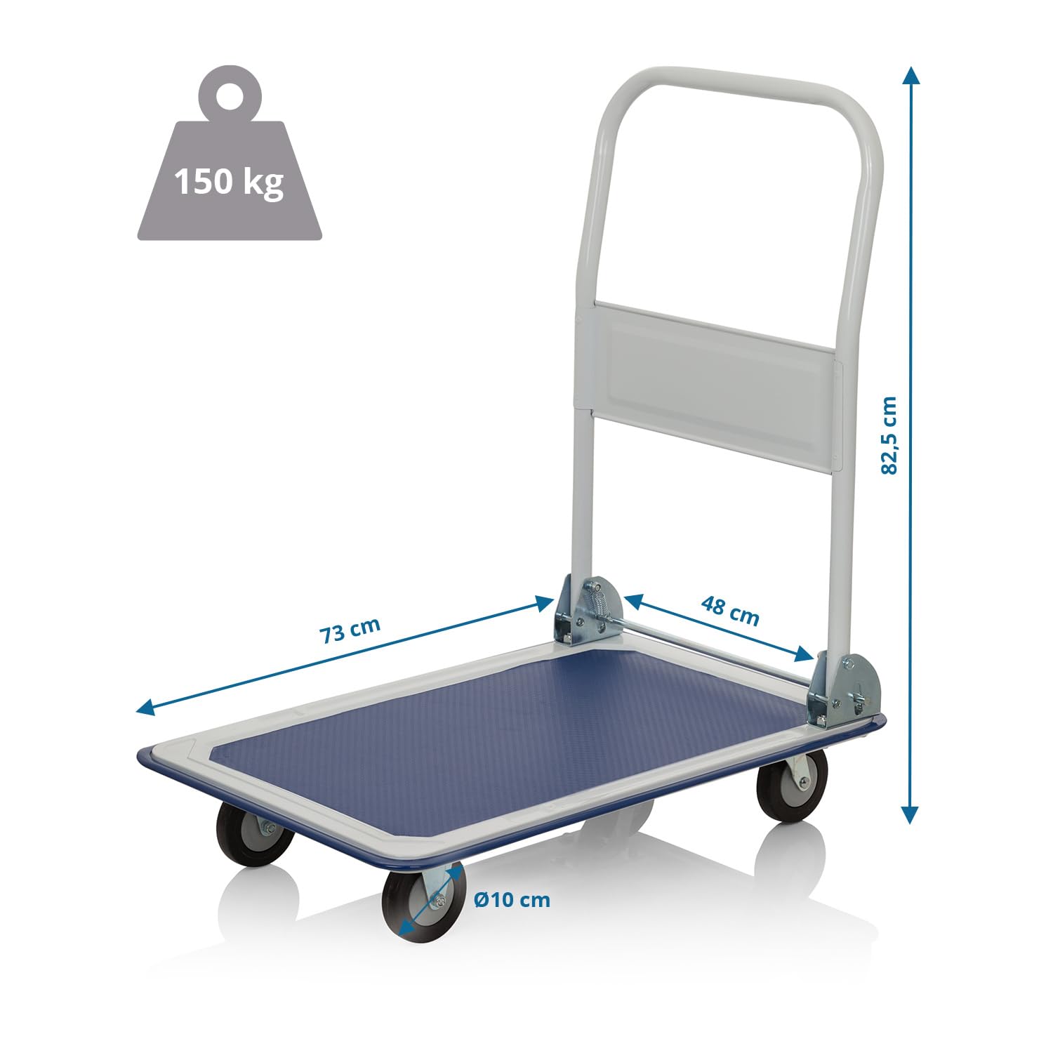 hjh OFFICE 830022 Carro de Plataforma Plegable Carry Carrito de Transporte para Cargas Pesadas con Neumáticos, Industrial, hasta 150 kg, Azul/Blanco