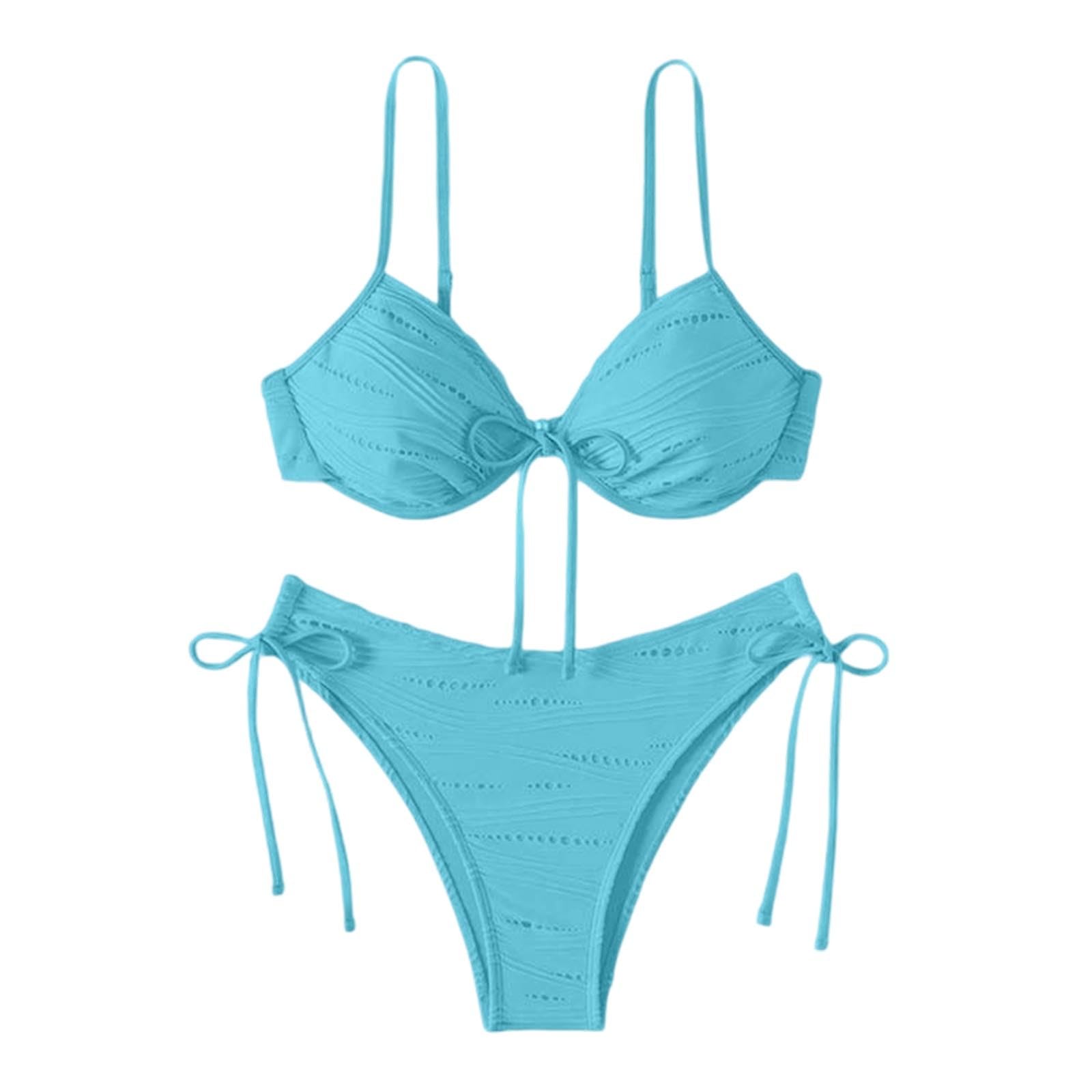 Maillot de Bain Femme 2 Pieces Triangle Bikini Réglable Maillots de Bain à Cordon Shorts Taille Basse Sexy Classique Push-Up Brésilien Bikinis Set