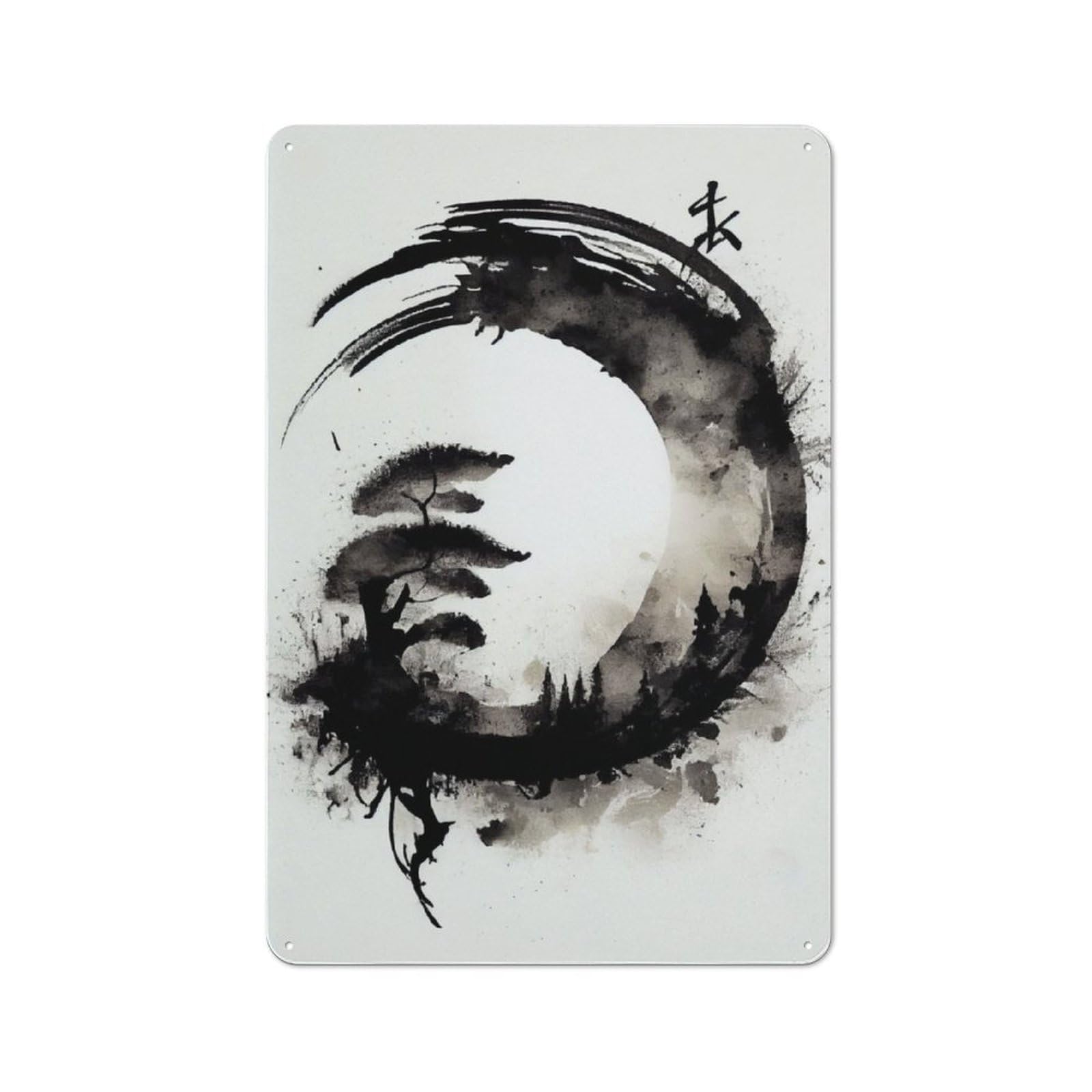 Junmoney Enso Circle Life Ink Wash Vintage Tin Sign 30X20cm For Hobby Room Or Studio, A New Home Present For Creative Interior Collectors
