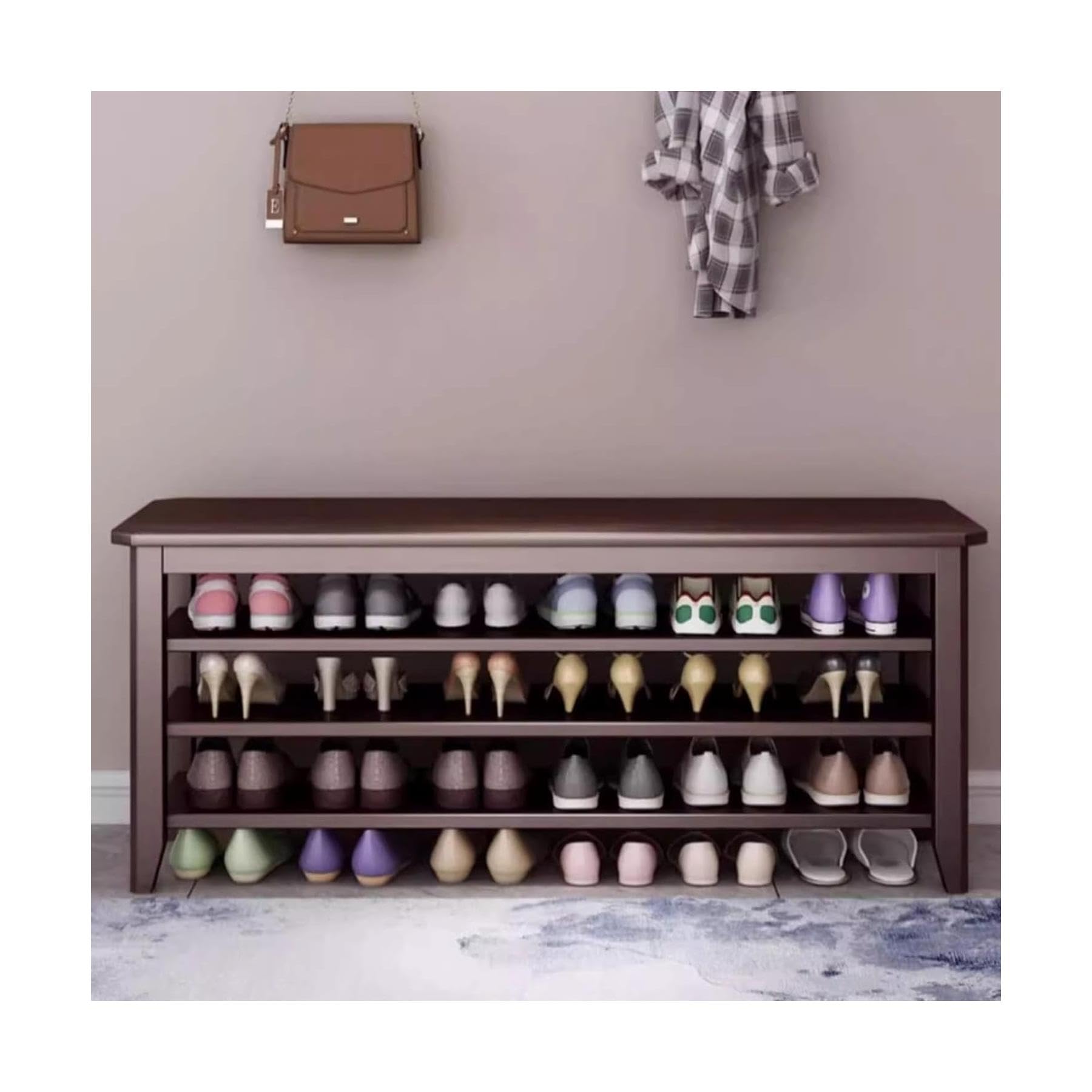 Aioneer 3-Tier Solid Wood Shoe Rack - Multifunctional Entryway Shoe Shelf Cabinet Sittable Storage For Home Durable Tool Storage Solution,Natural 80Cm-Bruin-80cm