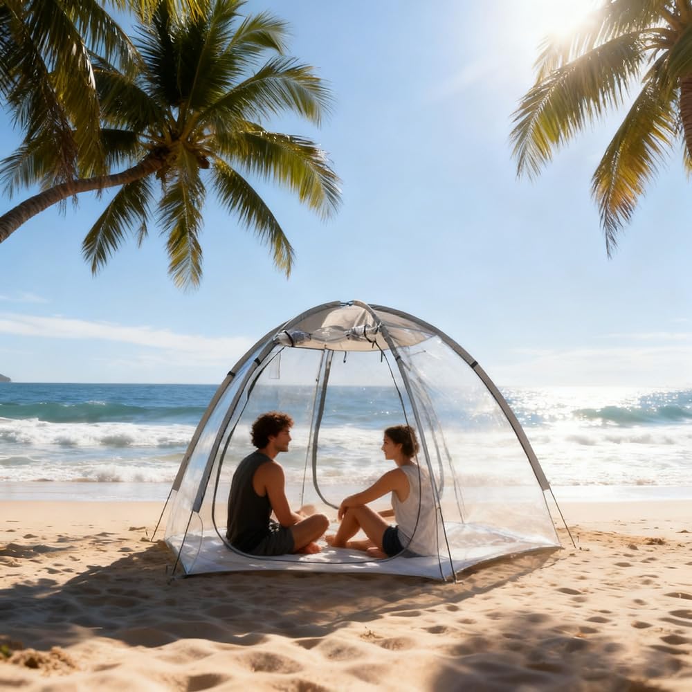 Tente de sport transparente pour 2 personnes - Vue panoramique à 360° - Coupe-vent - Portable - Tente à bulles pour camping, pêche et activités sportives