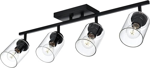 VINLUZ Luces de tocador de 4 luces para baño con cabezal de luz giratorio, lámpara de techo con acabado negro, kit de iluminación moderna de riel
