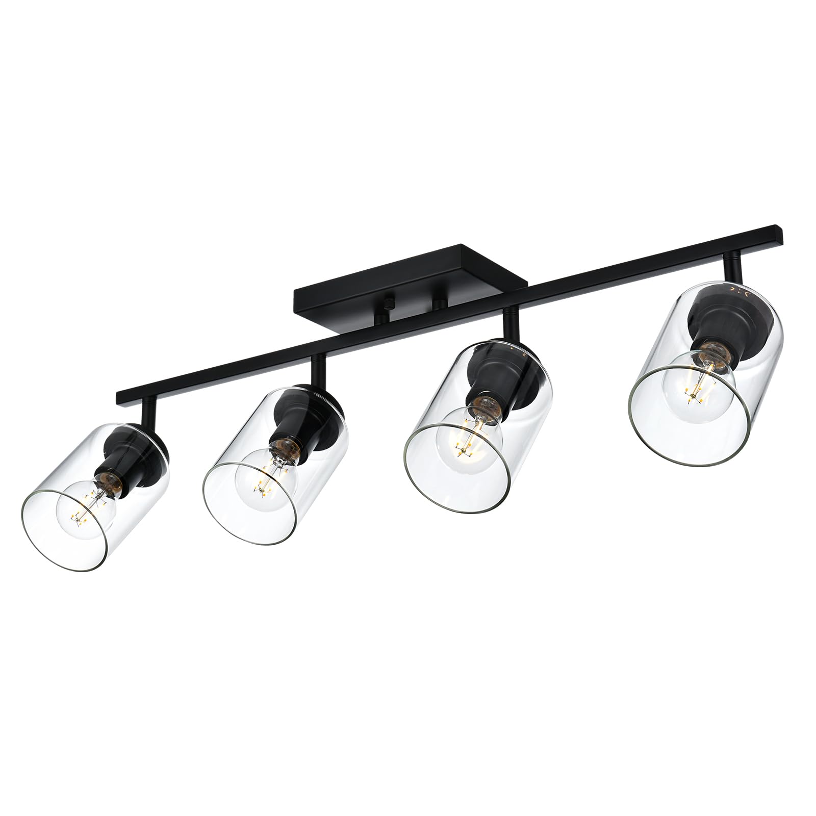 VINLUZ 4 Light Vanity Lights for Bathroom with Rotatable Light Head, Black Finish Ceiling Light Fixture Modern Spotlight Track Lighting Kit with Clear Glass Shade