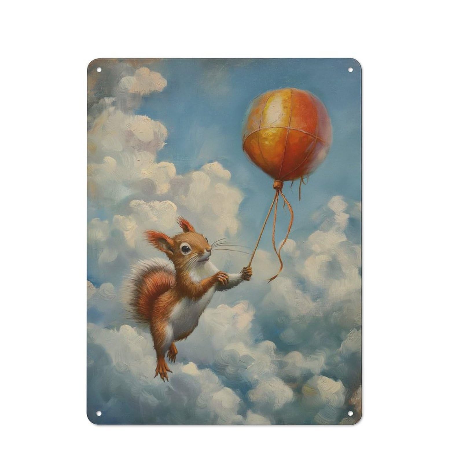 Nostalgic Decorative Tin Plaque 40x30cm Featuring Funny Squirrel Balloon, Classic Pub Decor for Cafe, Pub, Workshop Or Home Bar
