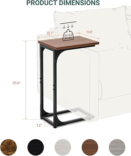 Miniatura 2 de Mesa auxiliar en forma de C para sofá, soporte de café pequeño, bandeja de sofá con marco de metal y resistente al agua, resistente a los arañazos,