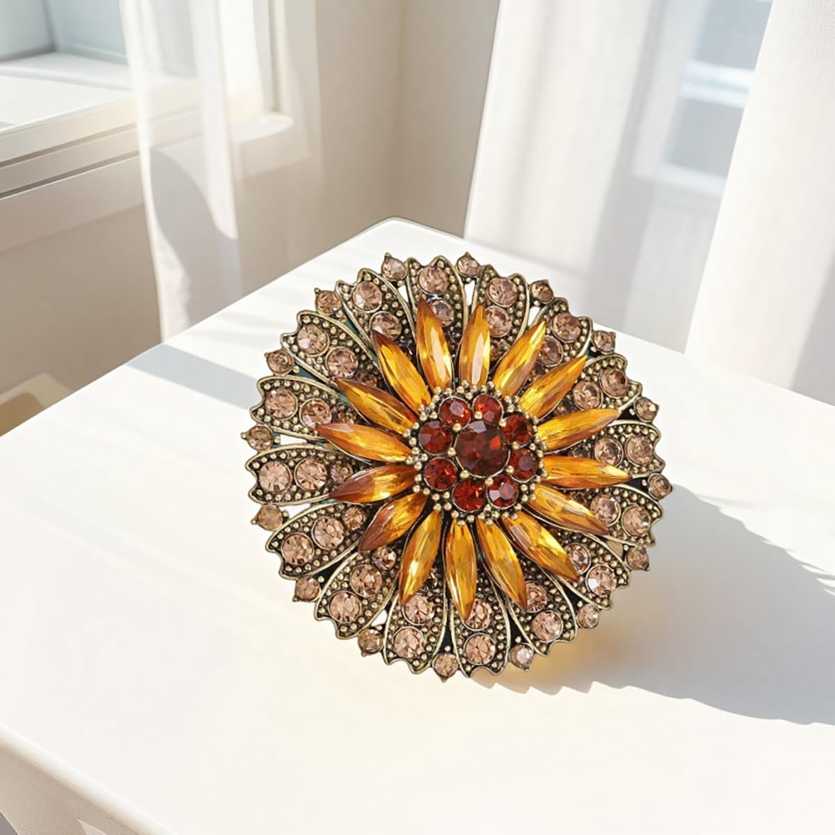 Rhinestone Crystal Flower Brooch Pin Sparkling Large Crystal Sunflower Brooch Vintage Floral Lapel Pins Rhinestone Flower Bouquet Broochs Rose Snowflake Broochs Wedding Bridal Dress Jewelry for Women - Image 2