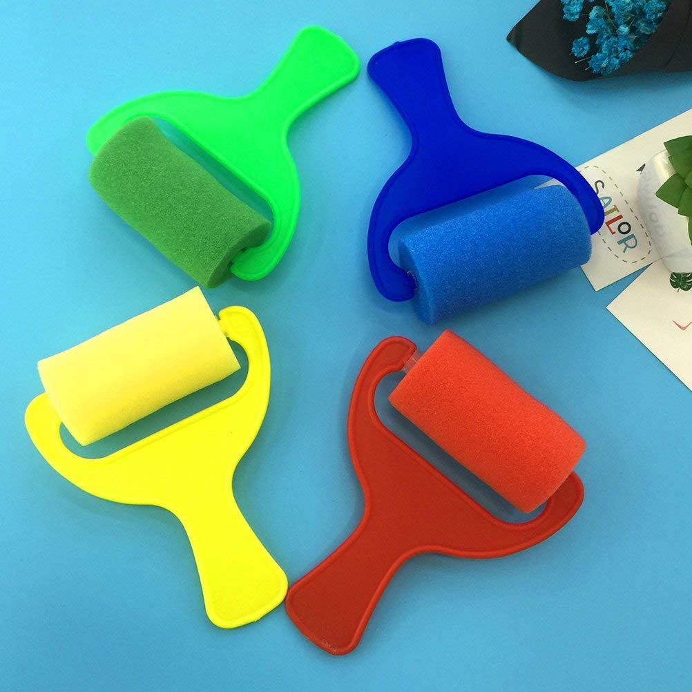 4Pcs Sponge Paint Rollers Brayers Kids Painting Rolls Brushes Set Painters Artists Drawing Tools