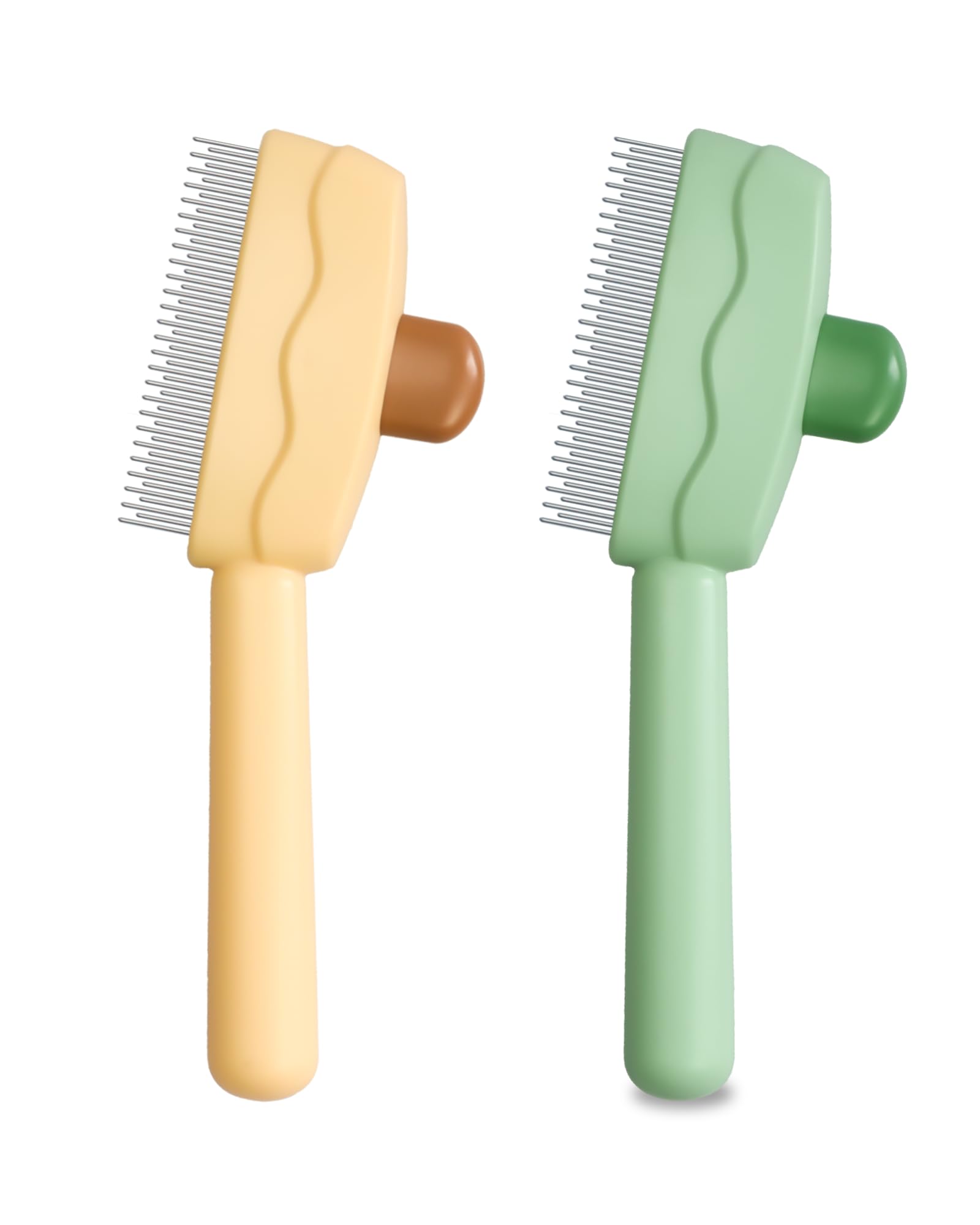 ETIALURE 2PCS Cat Hair Comb for Massaging, Grooming Brush for Cats and Dogs, Fur Comb with Realease Button for Short Haired and Long Haired Pet (Yellow & Green)