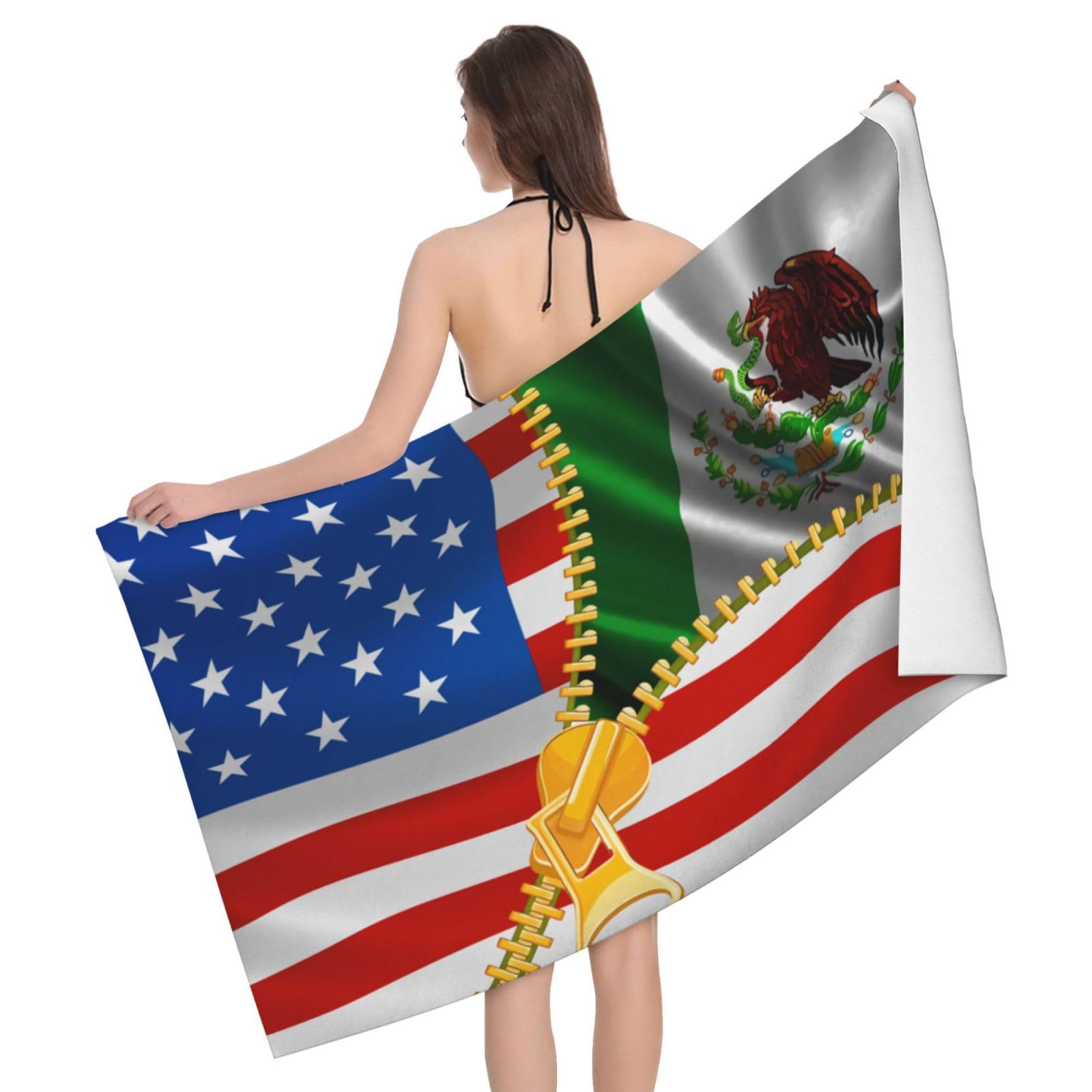 HLBSDM Microfiber America Flag and Mexico Flag Beach Towel Quick Dry Soft Sand Free Beach Towels for Pool Swim Beach Lightweight Thin Towels