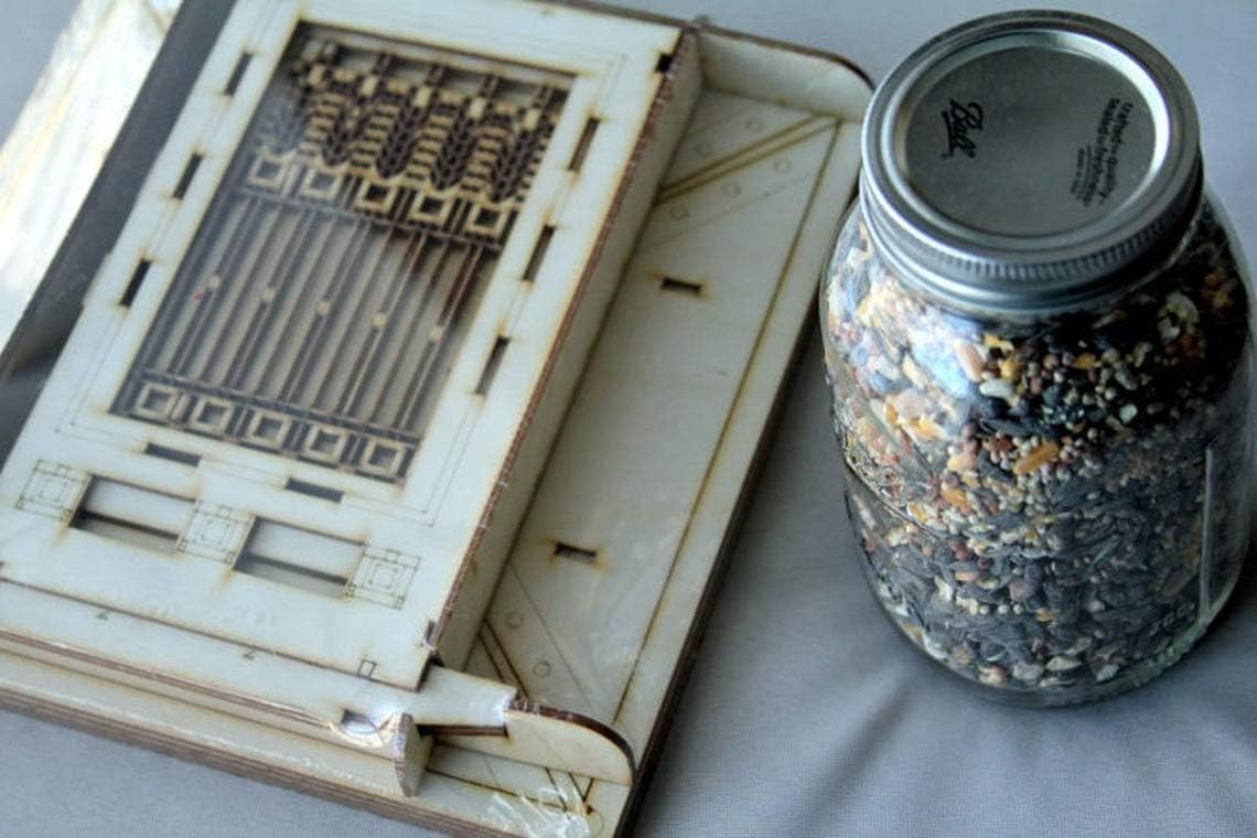 Bird Feeder, Craftsman Prairie Style Wooden 3D Wooden Puzzle Kit and Lantern DIY Model You Build! Mason Jar w/Seed + Solar Light Included