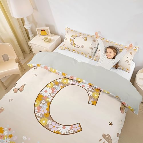 Miniatura 13 de Erosebridal Groovy - Juego de funda de edredón de flores vintage de los años 70 y 80, diseño floral personalizado, con inicial G, juego de cama