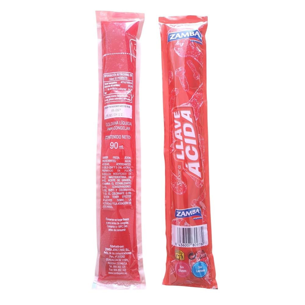 Polos Flash Zamba Llave Ácida 32 Unidades – Bebida para Congelar Infantil Sabor Ácido Refrescante, Formato Ahorro Ideal para Verano, Sin Gluten y Sin Lactosa
