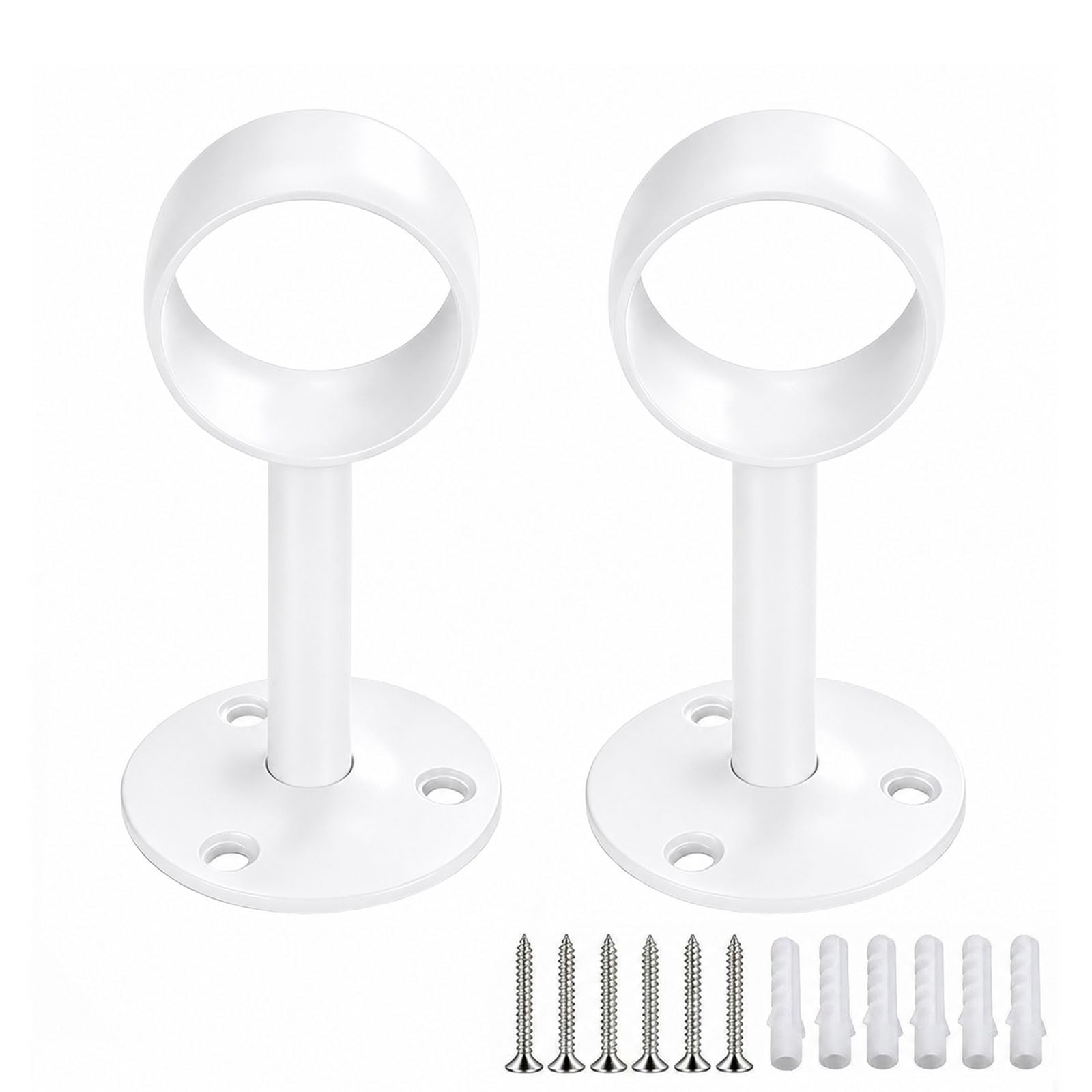 Fortunix Curtain Pole Brackets, Ceiling Mount Heavy Duty Rails Holder Bracket White 2 Pcs, 19 mm Stainless Steel Closet Wardrobe Bathroom Room Living Room Divider Rod Holder, Flange Support Hanger — image 1