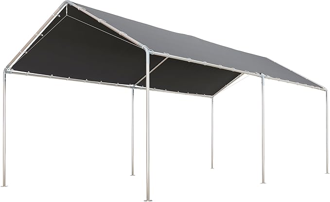 Outsunny 10'x20' Carport Outdoor Heavy Duty Party Tent Galvanized Car Canopy with Included Anchor Kit, 3 Reinforced Steel Cables, Gray