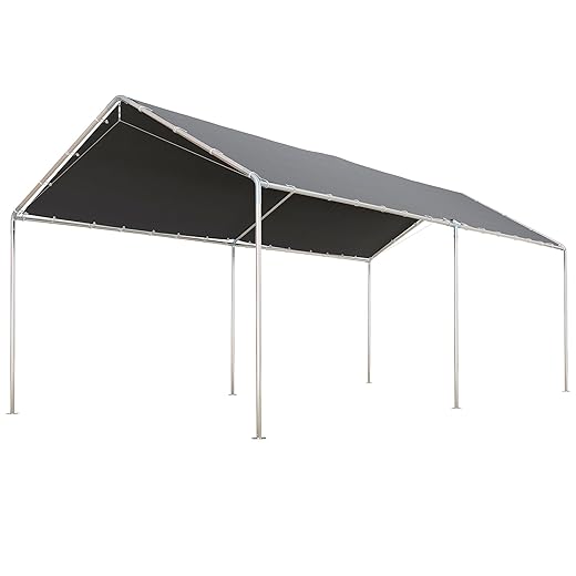Outsunny 10'x20' Carport Outdoor Heavy Duty Party Tent Galvanized Car Canopy with Included Anchor Kit, 3 Reinforced Steel Cables, Gray