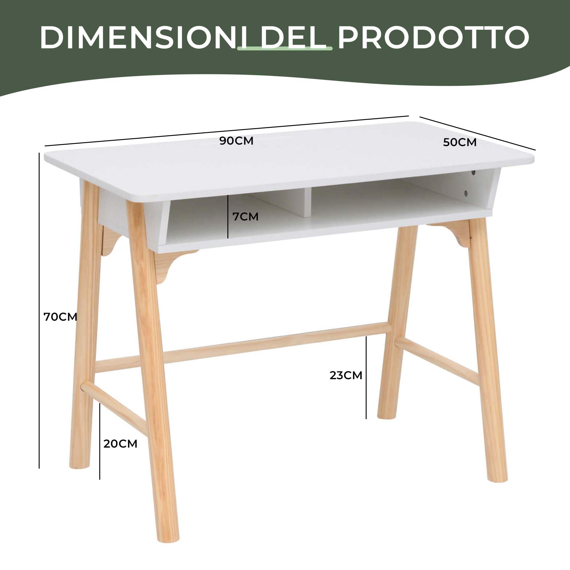 Rebecca Mobili Scrivania per Bambini, Tavolino Montessoriano, Bianco Marrone, MDF Pino, con Vano, Bordi Arrotondati - Misure HxLxP: 70 x 90 x 50 cm - Art. RE7134