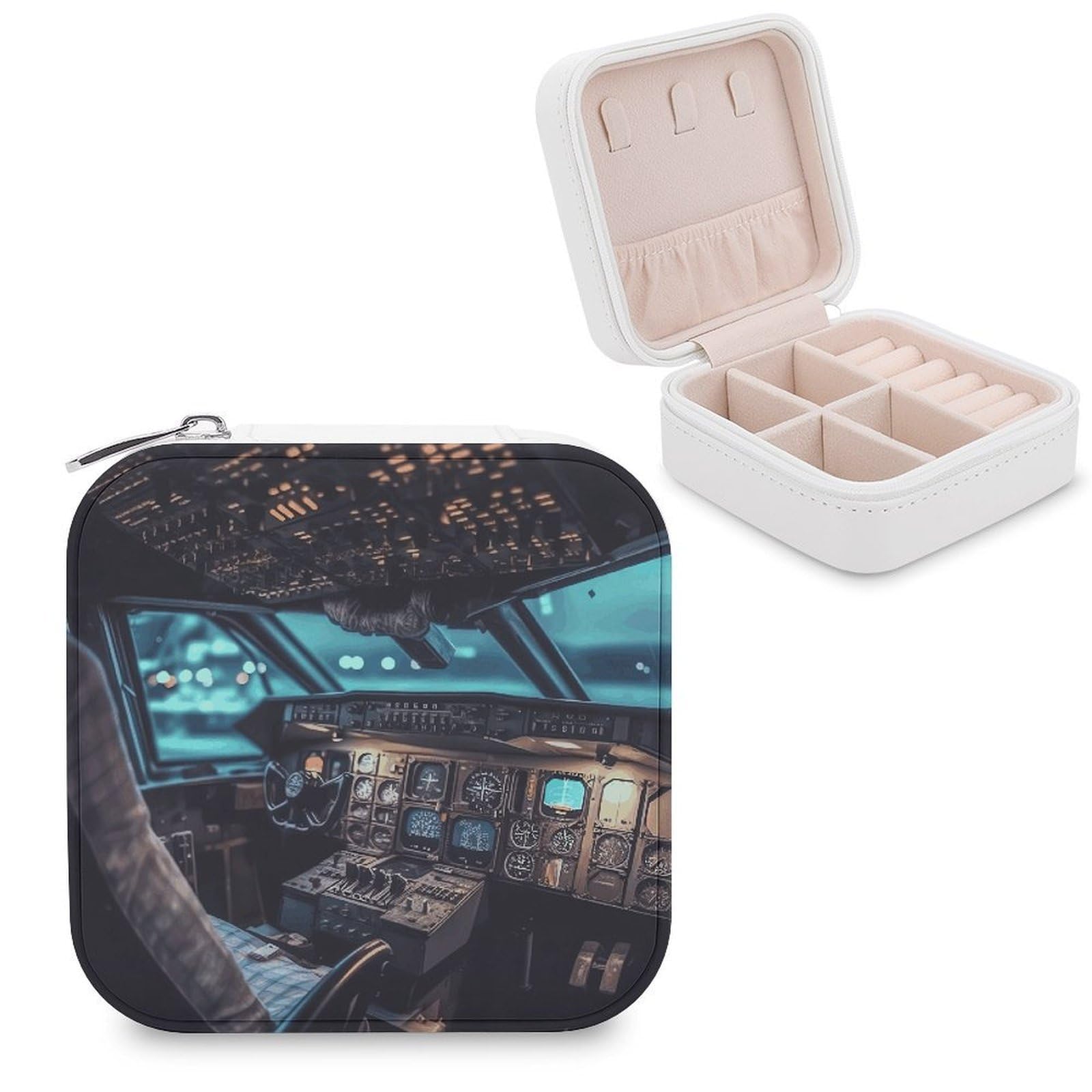 FekiLoot Airplane Jewelry Box Custom Jewelry Travel Case Pu Leather Trinket Organizer Box to Organize Ring Pendant Earring Small Portable Jewelry Storage Holder for Women