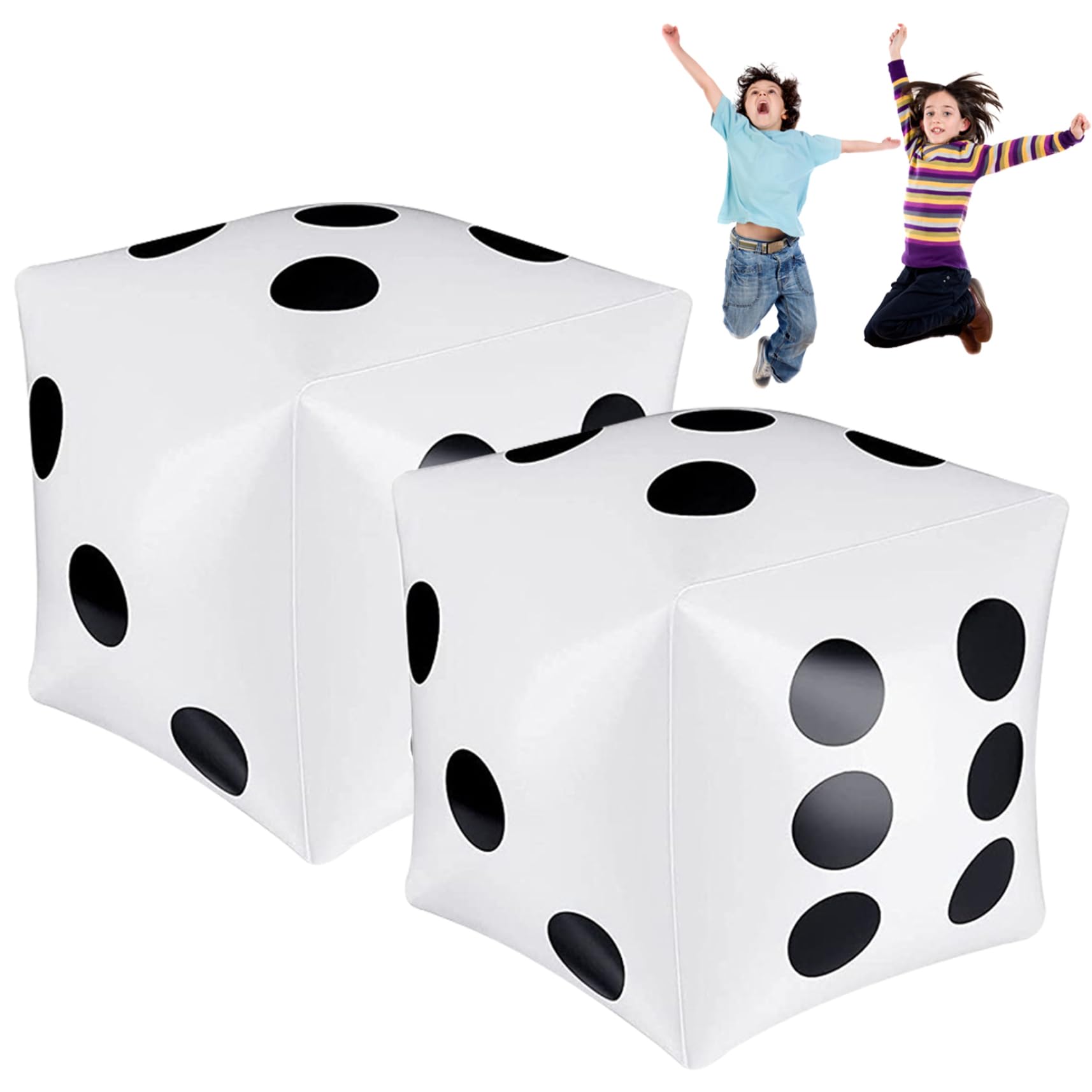 Dadi gonfiabili 2 pezzi 11,8x11,8 pollici Dadi grandi Dadi gonfiabili grandi in PVC per giochi di società in piscina per interni ed esterni Dadi gonfiabili bianchi Dadi grandi Dadi grandi Giochi di so