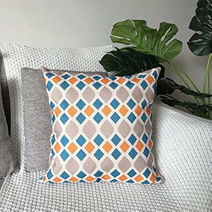 ZHAOMIMI 4er Set Dekorativ Kissenhülle Baumwolle Leinen Kissenbezug Dekokissen Sofakissen für Couch, Auto, Schlafzimmer 45x45 cm (Bunt Gitter) – Bild 7