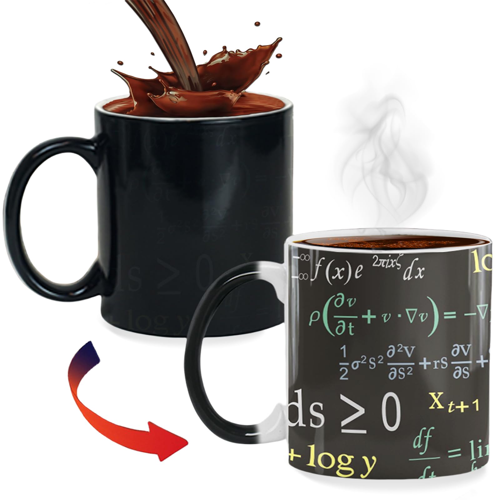 ZONSUSE Math Magic Mug, Math Formula Color Changing Mug, Science Heat Changing Mug, Personalized Gift for Family Friend Teacher Souvenir Collect 330ml (Formula)