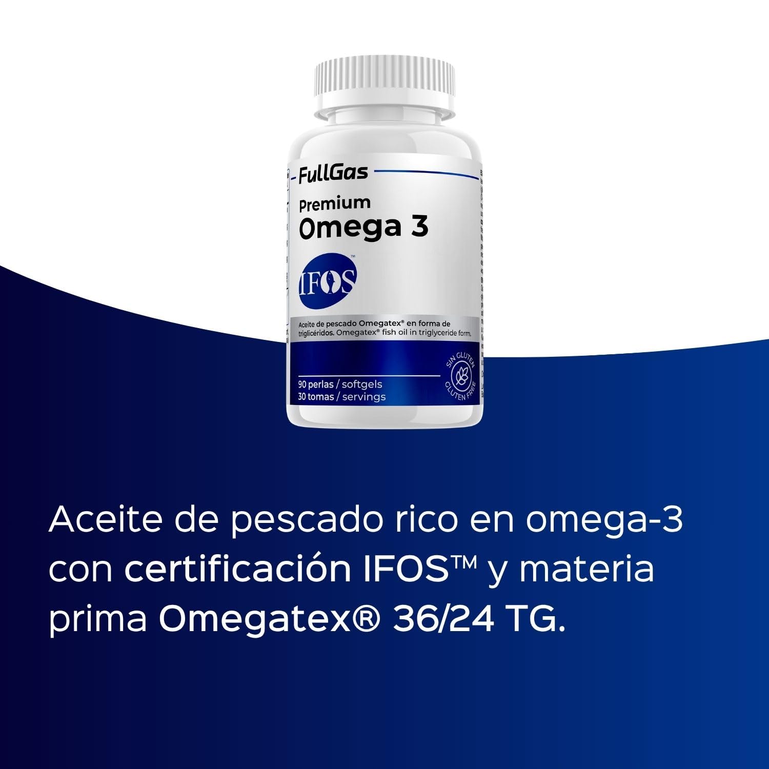 FullGas - Premium Omega 3 - Aceite de pescado omega-3 con sello IFOS (360mg EPA y 240mg DHA por perla) - 90 perlas