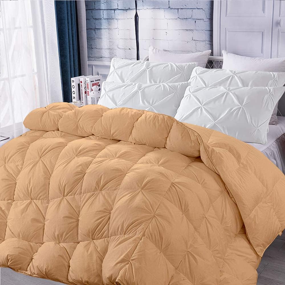 Peach All-Season Luxury - Pintuck Style 100% Organic Cotton King/Cal-King Size 102" x 90" 3-Piece Pinch Pleat Comforter with 2 Pillow Cases, 500 GSM - Machine Washable