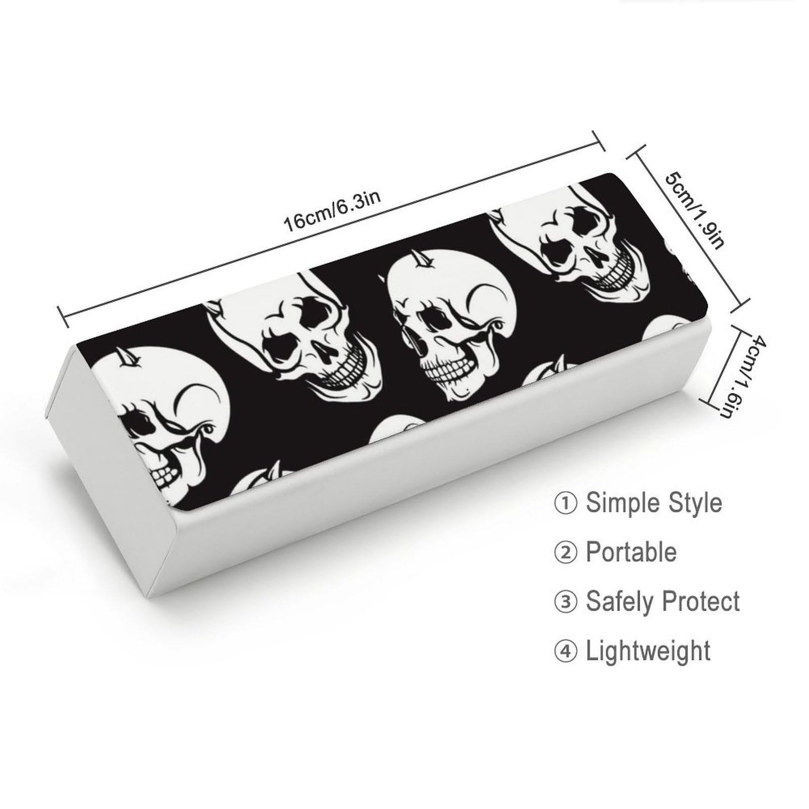 Ghost Skull Leather Glasses Case Fashion Hard Shell Portable Sunglass Organizer Eyeglasses Case for Mens Women