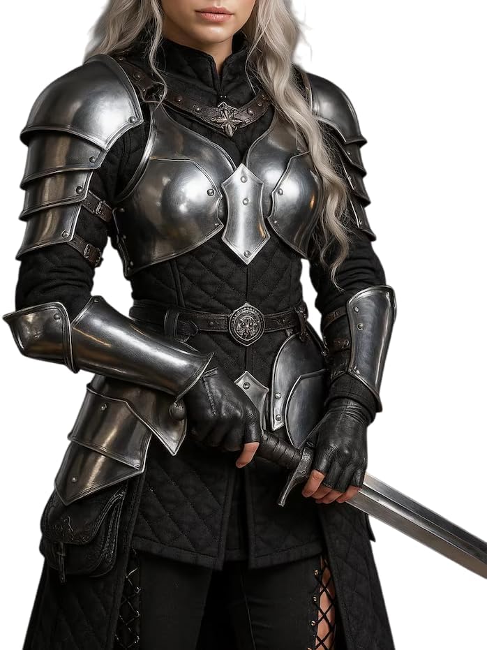 Medieval Knight Brave Lady Armor Pauldron Set Gorget Arm Bracers With Tasset-Female Armor Breastplate-Perfect For Renaissance, LARP, Cosplay, Fantasy & Ren-fair Halloween Party Costume Gift For Women