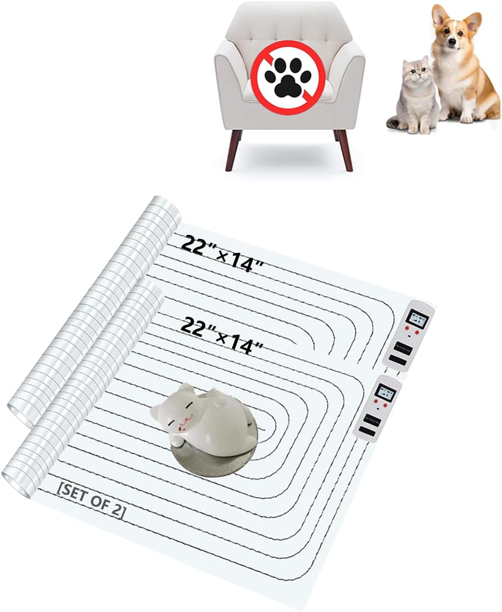 SEERWAY Scat Pet Shock Mat Upgraded 2 Pieces 22″x14″ with Tester, Shock Pads for Dogs and Cats Training Indoor, Electric Repellent Mat Keeps Pets Off Couch, Sofa, Countertop, 3 Training Modes