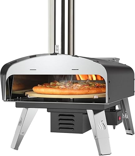 Miniatura 18 de Horno de pizza al aire libre de pellets de leña de 12 pulgadas con piedra para pizza y cáscara de pizza, horno de pizza portátil de leña para patio