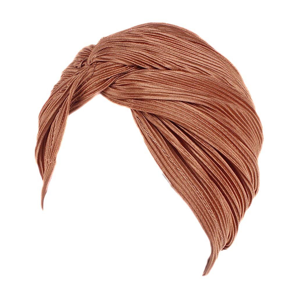 YiYi Operation Women's Sleep Turban Hat Pre Tied Cancer Chemo Beanie Caps Turban Headwrap Headwear - brown - One Size