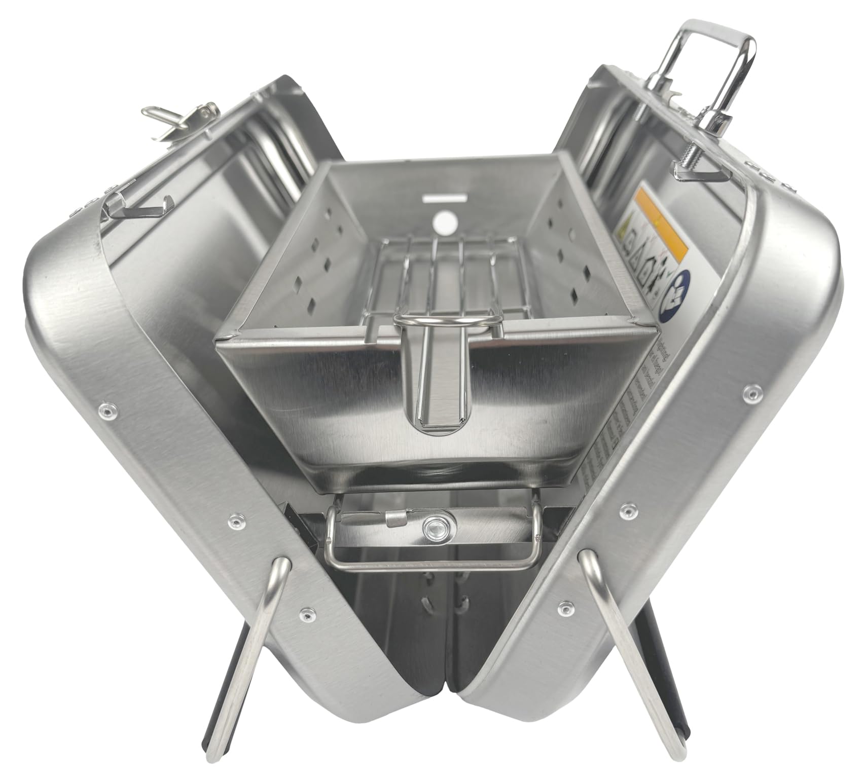 GARDINGER BBQ 42 mobiler Koffergrill aus Edelstahl für Gaskartuschen Holzkohle | Klappbarer Camping-Grill für Picknick Outdoor mit Grillzange | 31x20x7 cm