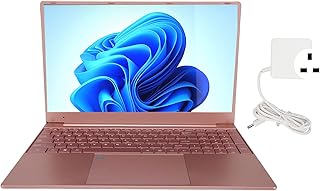 Rose Gold Laptop, 15.6 Inch, IPS 1920x1080 Quad Core CPU 12GB RAM 128GB ROM Laptop Computer with Fingerprint Numeric Keypad for Office School 100‑240V(12G 128G)