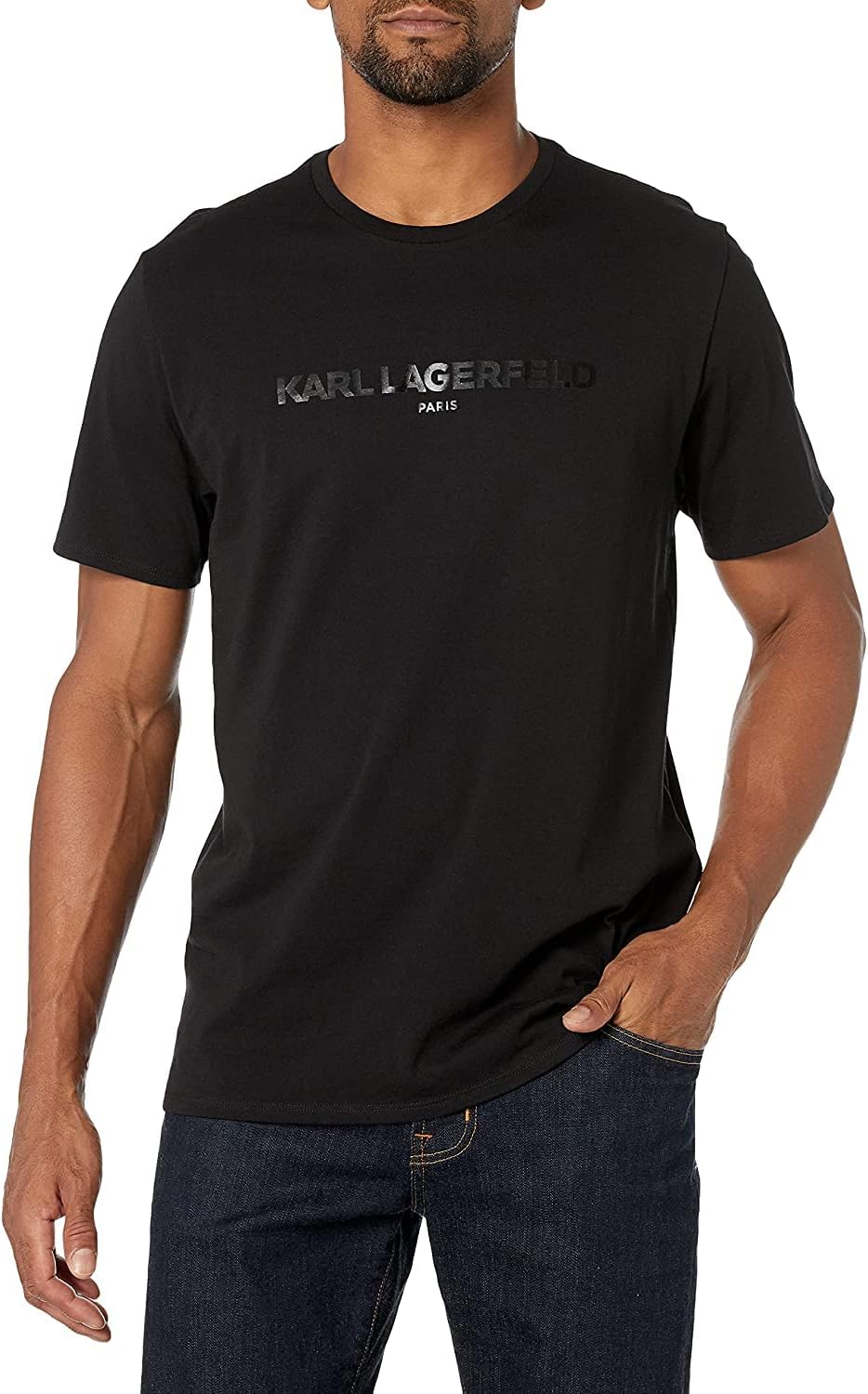 Karl Lagerfeld Paris Mens Soft Crew Neck Tonal Logo Short Sleeve T-Shirt
