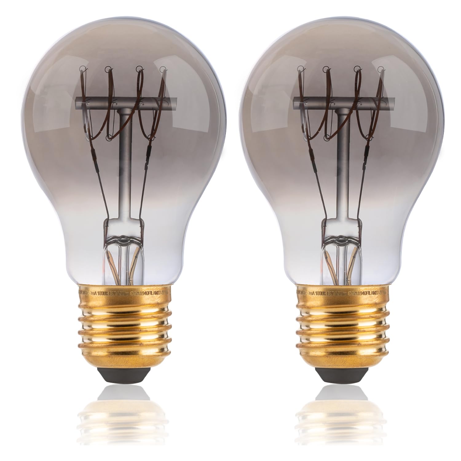 FLSNT Dimmable LED Edison E27 Screw Bulb, A60 Retro LED Spiral Filament E27 Vintage Light Bulbs, 4W (25W Equivalent)